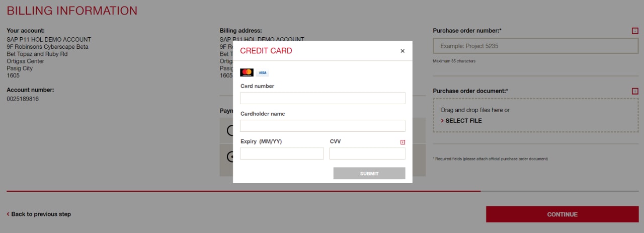 Credit Card pop-up window