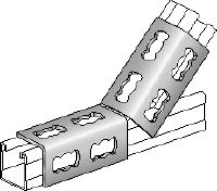 Go to slide 2 of 4: MQW 45°/135°-F Hot-dip galvanised (HDG) 45- or 135-degree angle for connecting multiple MQ strut channels