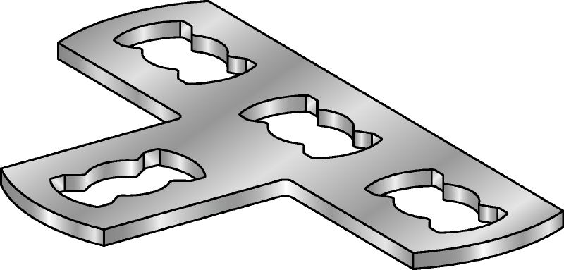 MQV-T-F Flat plate connector Hot-dip galvanised (HDG) flat plate connector used for joining channels at right angles