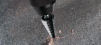 Go to slide 3 of 3: HSS SB Step drill bit Stepper bit for drilling or enlarging holes of different sizes in metal Applications 1