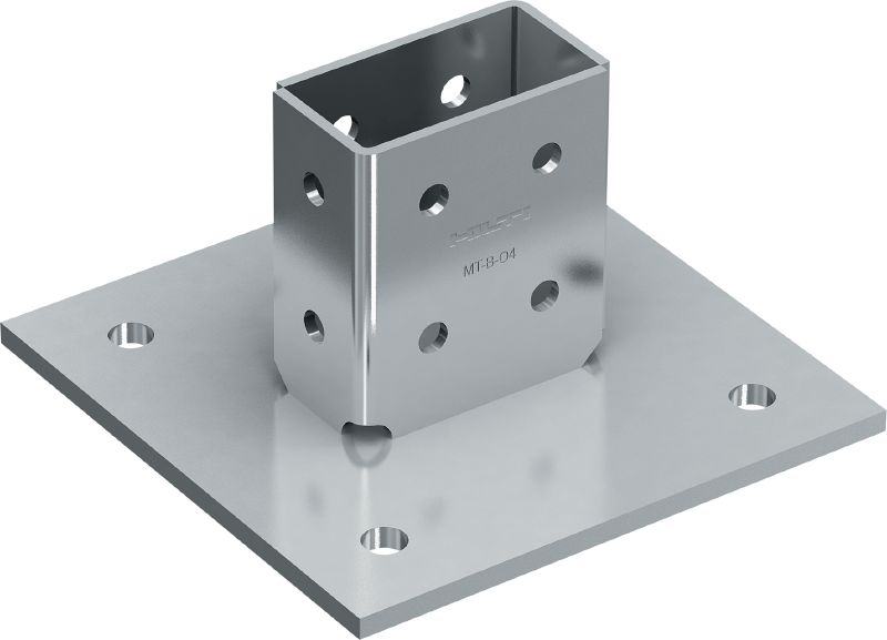 Image 1 of 1: MT-B-O4 3D-load baseplate Base connector for anchoring strut channel structures under 3D loading to concrete and steel or steel