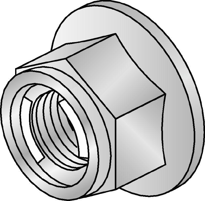 M10-SL-F Hot-dip galvanised (HDG) prevailing torque hexagon nut with self-locking mechanism for use outdoors