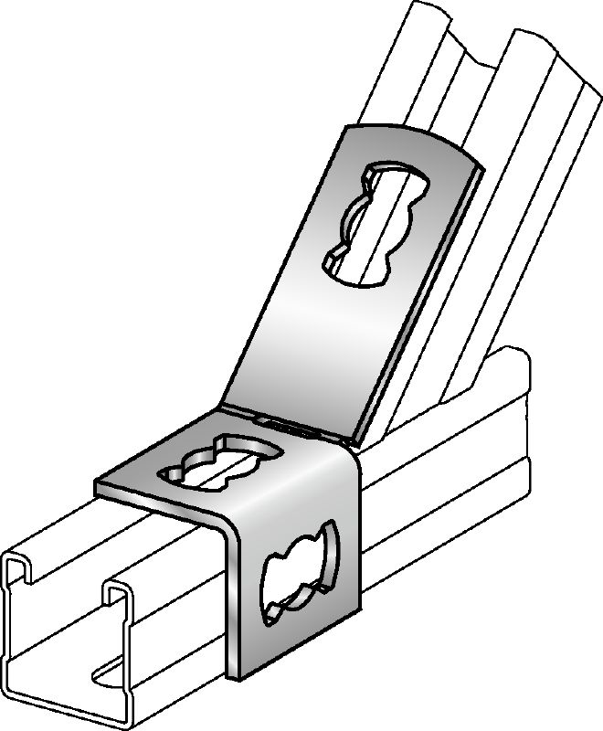 MQW 45°/135°-F Hot-dip galvanised (HDG) 45- or 135-degree angle for connecting multiple MQ strut channels