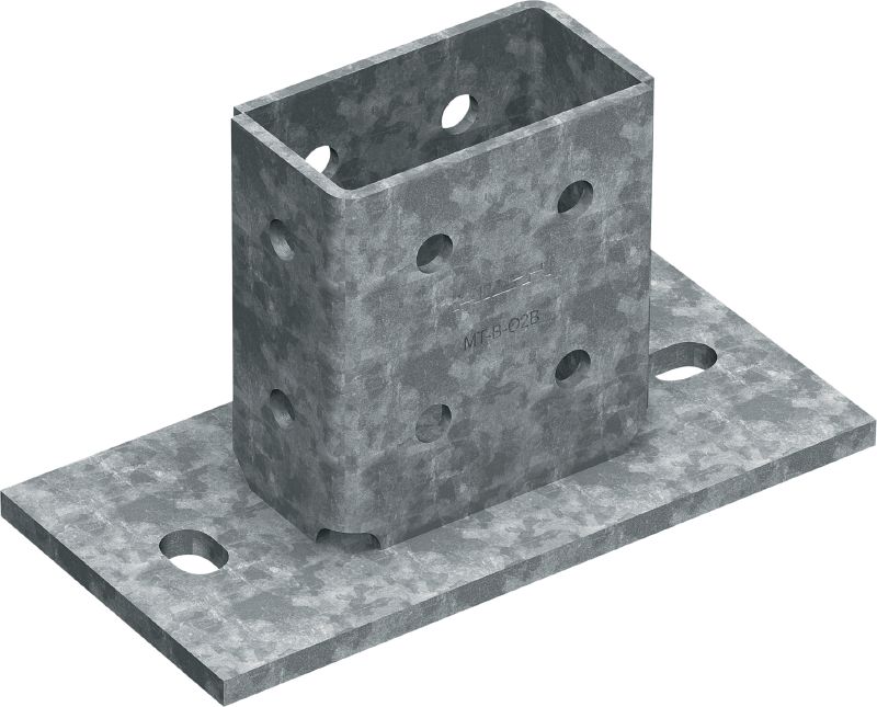 MT-B-O2B OC 3D-load baseplate Base connector for anchoring strut channel structures under 3D loading to concrete and steel, for outdoor use with low pollution