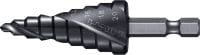 Impact-ready step drill bit Impact-ready step drill bit with HEX shank and advanced coating for max-speed drilling of holes in metal using an impact or drill driver